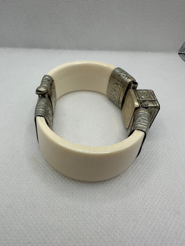 Antique Bone Bracelet set in Intricate Hand Tooled Sterling Silver - Image 10