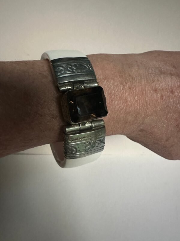 Antique Bone Bracelet set in Intricate Hand Tooled Sterling Silver - Image 4
