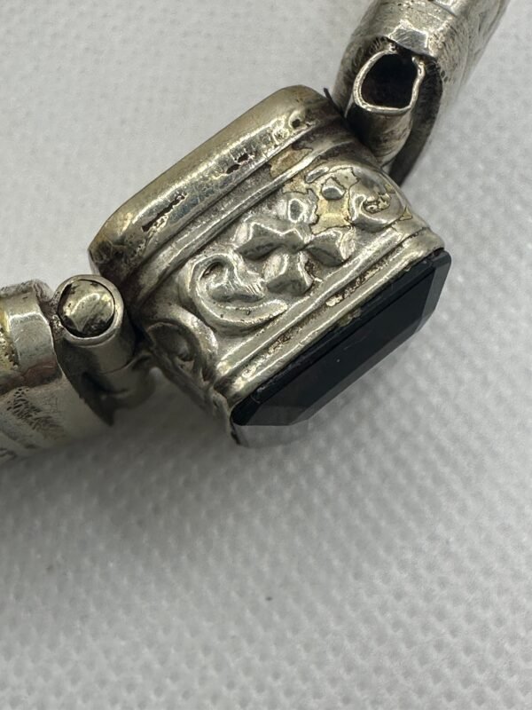 Antique Bone Bracelet set in Intricate Hand Tooled Sterling Silver - Image 5