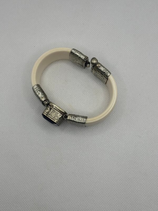Antique Bone Bracelet set in Intricate Hand Tooled Sterling Silver - Image 6