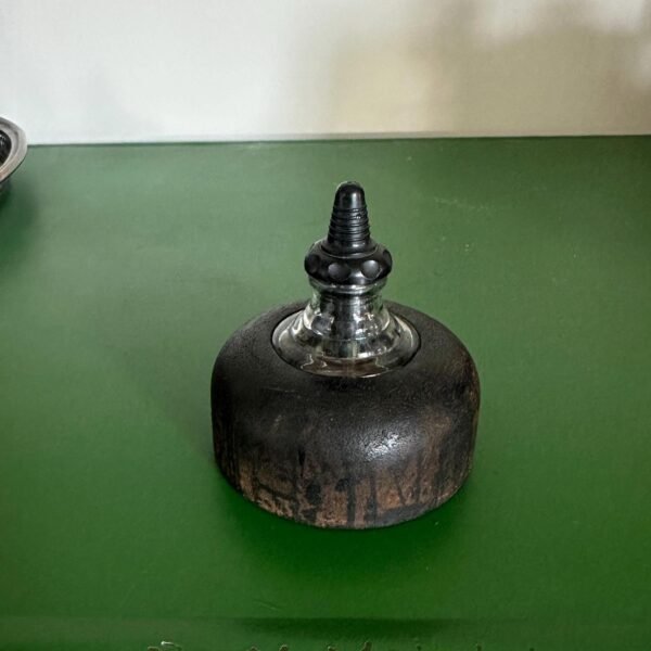Vintage Inkwell with Dropper in a Wooden Holder