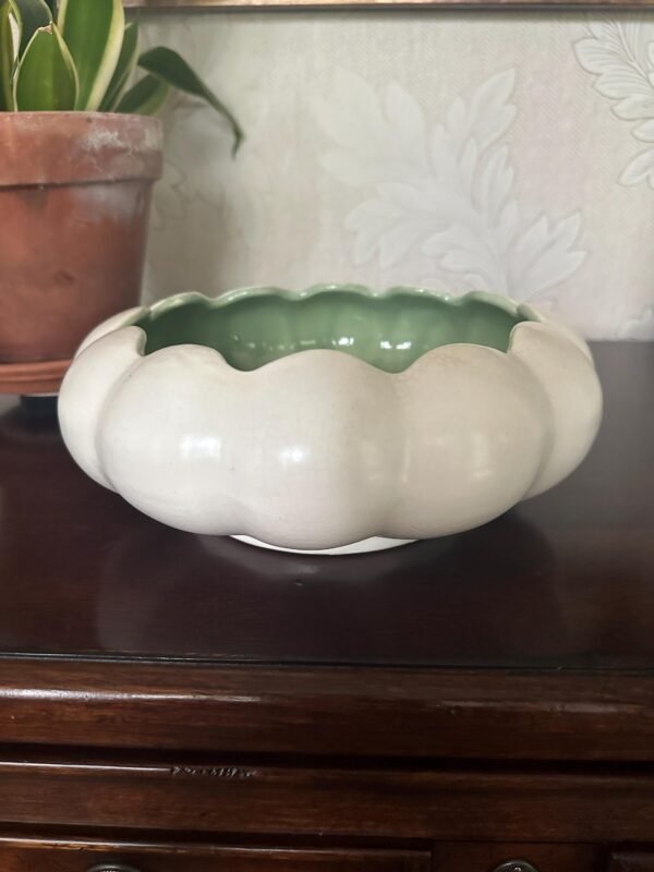 1930s-1940s Red Wing Console Bowl or Planter Moss Green and White - Image 2