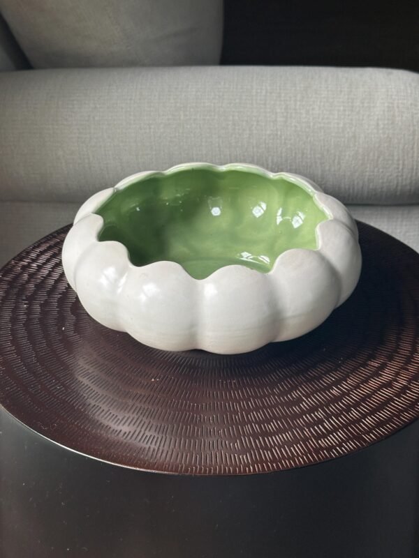 1930s-1940s Red Wing Console Bowl or Planter Moss Green and White - Image 8