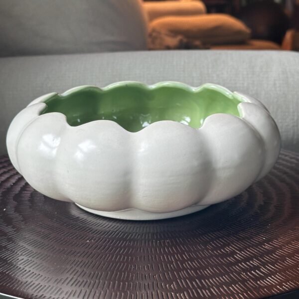 1930s-1940s Red Wing Console Bowl or Planter Moss Green and White