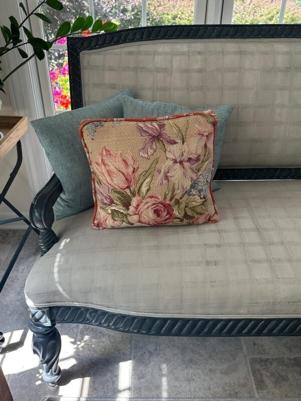 Vintage Floral Barkcloth Accent Pillow - Image 8