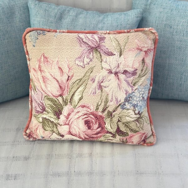 Vintage Floral Barkcloth Accent Pillow - Image 3