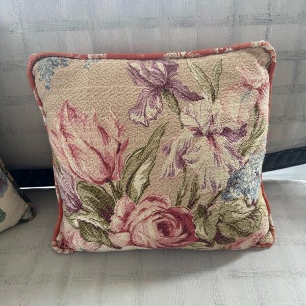 Vintage Floral Barkcloth Accent Pillow - Image 2