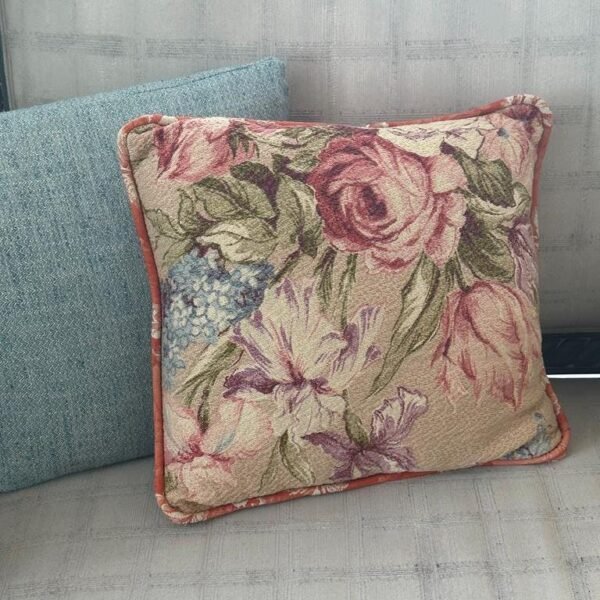 Vintage Floral Barkcloth Accent Pillow