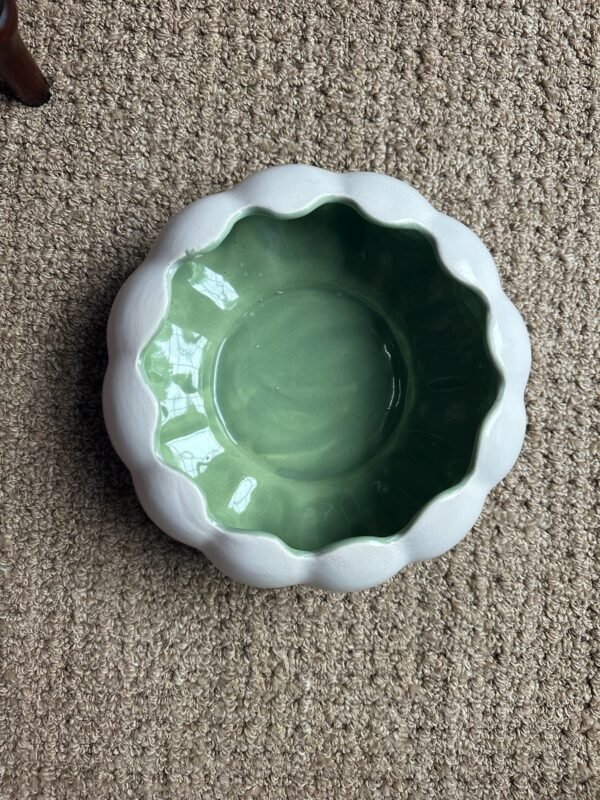 1930s-1940s Red Wing Console Bowl or Planter Moss Green and White - Image 6