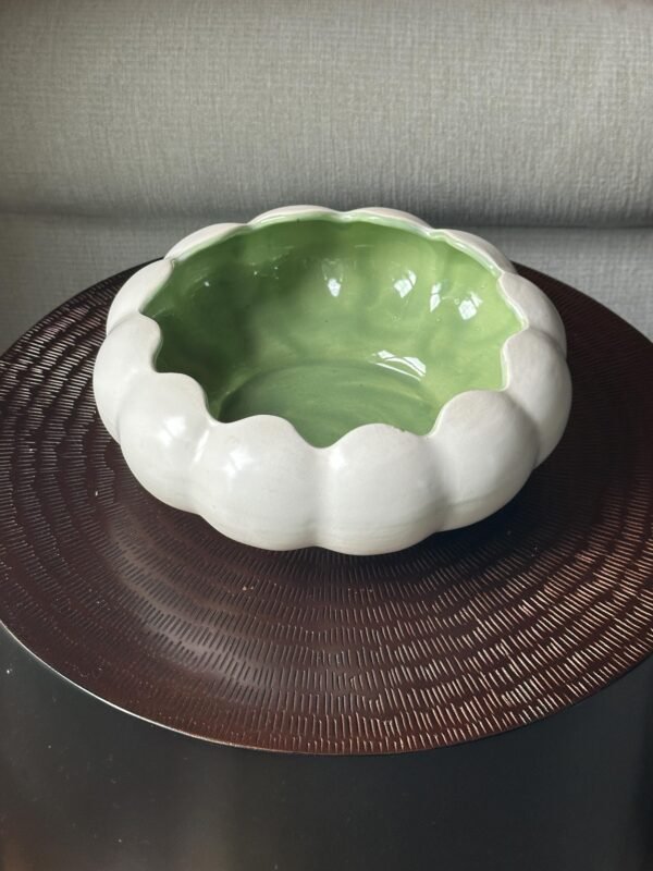 1930s-1940s Red Wing Console Bowl or Planter Moss Green and White - Image 7