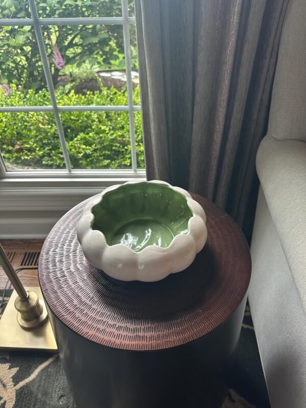 1930s-1940s Red Wing Console Bowl or Planter Moss Green and White - Image 9