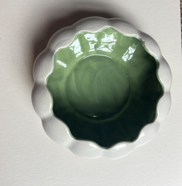 1930s-1940s Red Wing Console Bowl or Planter Moss Green and White - Image 4