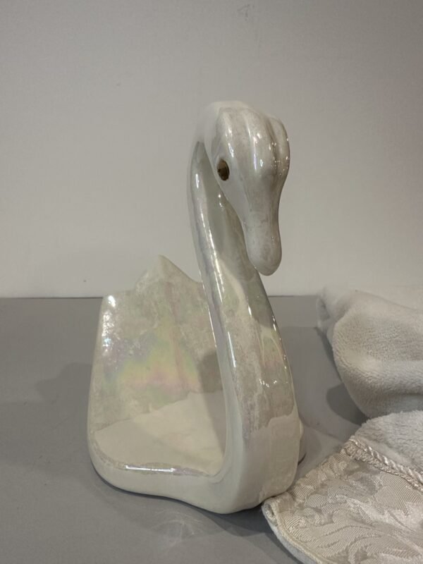 1970s Swan Bathroom Towel Holder, Iridescent Powder Room Decor - Image 4