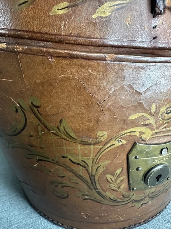Antique Leather Top Hat Box with Hand Painted Embellishments - Image 5