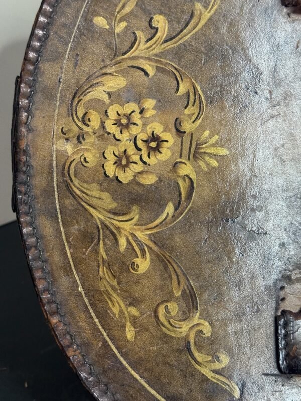 Antique Leather Top Hat Box with Hand Painted Embellishments - Image 8