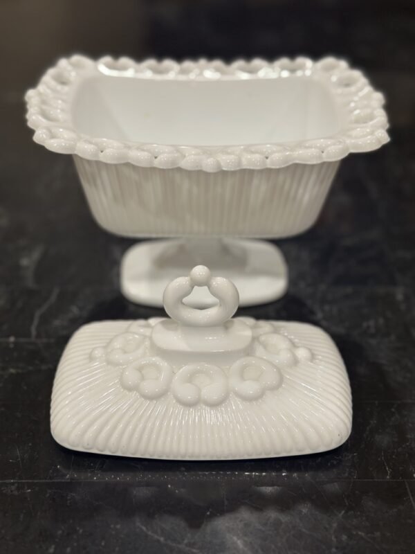 1960s Milk Glass Pedestal Candy Jar by Indiana Glass - Image 3
