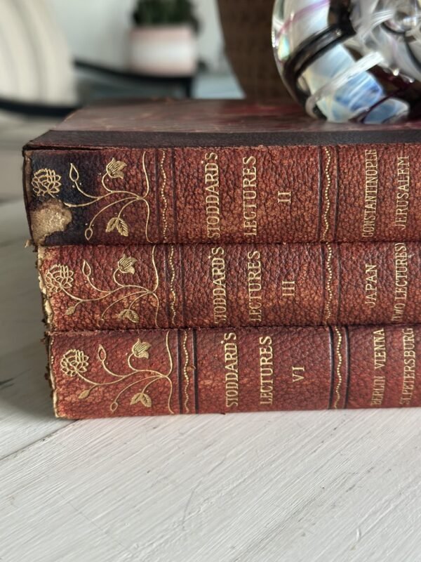 3 Antique John Stoddard Travel Books Stackable Home Decor - Image 3