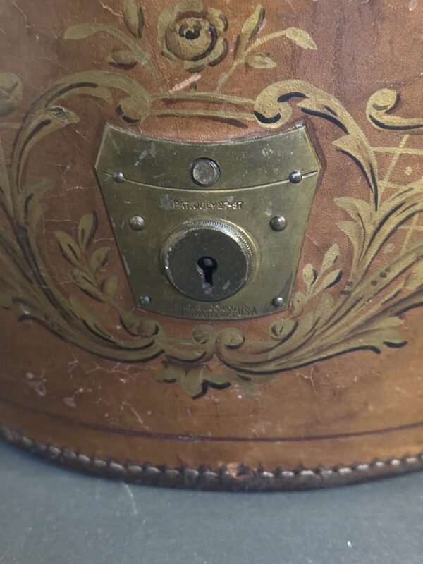 Antique Leather Top Hat Box with Hand Painted Embellishments - Image 7
