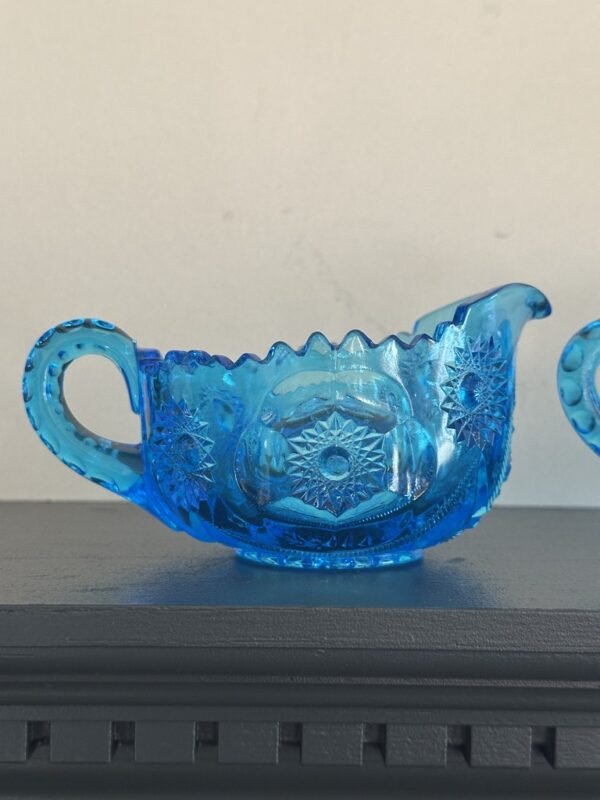 Pretty Cut Glass Sugar and Cream Bowl Stunning Electric Blue - Image 4