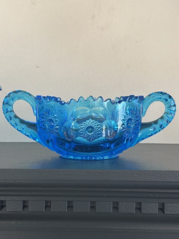 Pretty Cut Glass Sugar and Cream Bowl Stunning Electric Blue - Image 5