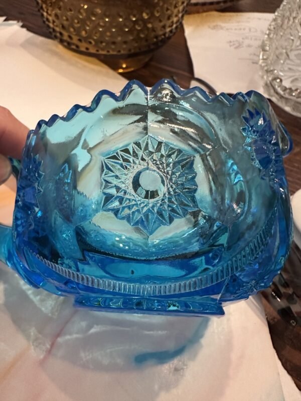 Pretty Cut Glass Sugar and Cream Bowl Stunning Electric Blue - Image 6