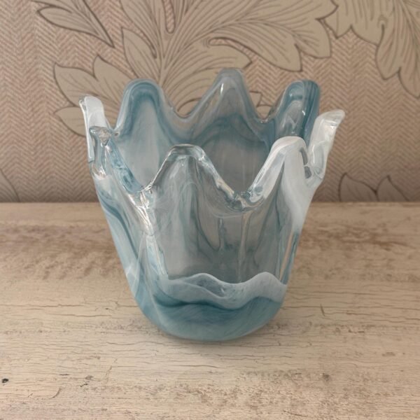 Beautiful Hand Crafted Murano Glass Vase Shades of Aqua and White