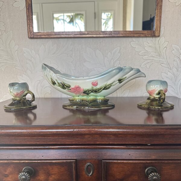 Hull Woodland 1950s Console Bowl and Matching Candlestick Holders