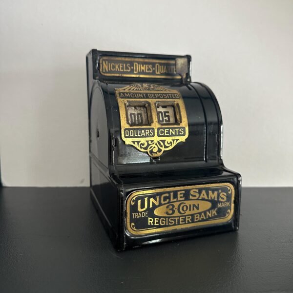 Antique 1923 Uncle Sams 3 Coin Savings Bank with Verical Slot