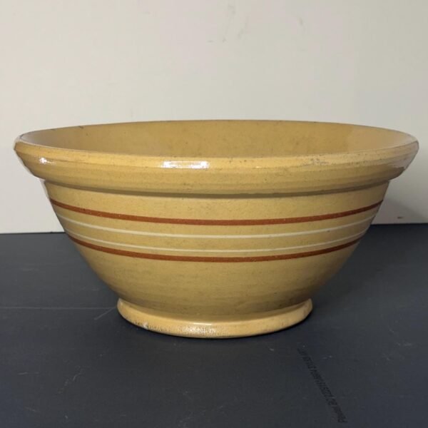 Antique 12 inch Yellow Ware Striped Mixing Bowl