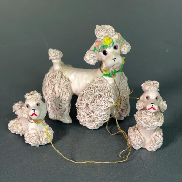 Three MCM Pink Spagetti Poodles Dresser Collectible Figurines