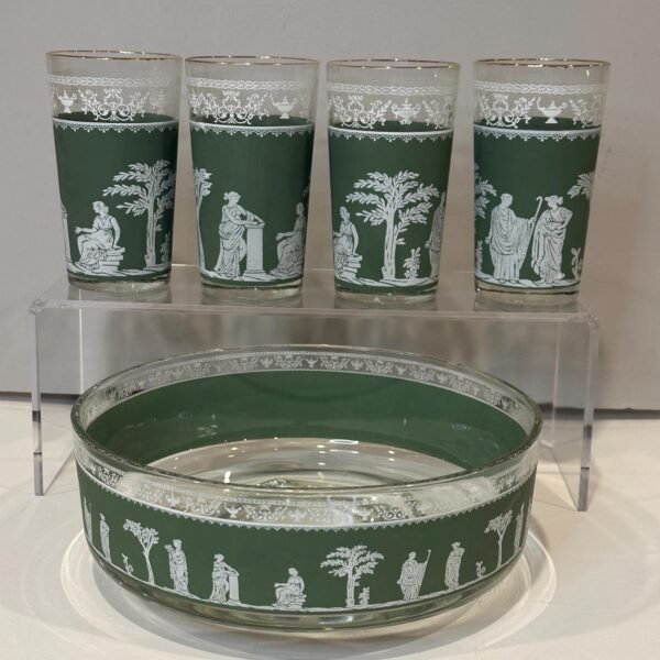 Vintage MCM Jeanette Glass Co Grecian Glassware Tumblers & Bowl