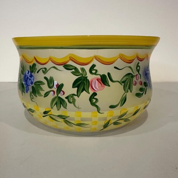 Large frosted bowl hand painted in cheerful colors