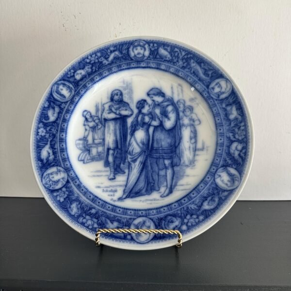 1870s-1880s Flow Blue Grey Ivanhoe and Rowena by Wedgewood Dinner Plate