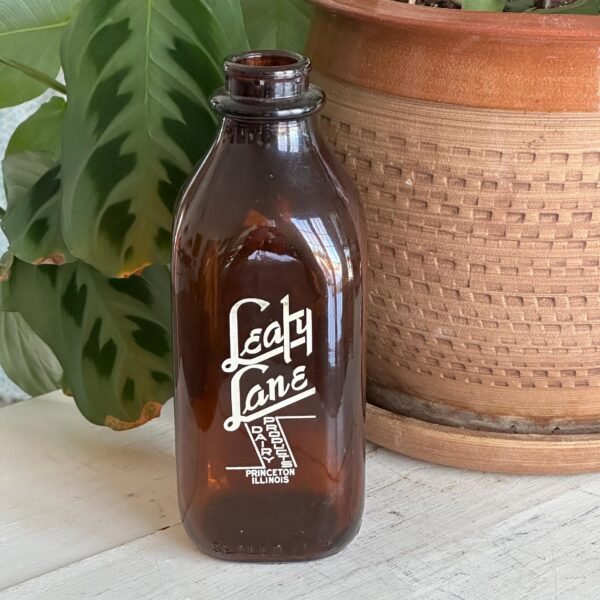 Vintage Amber Color Leafy Lane Dairy Products Milk Bottle