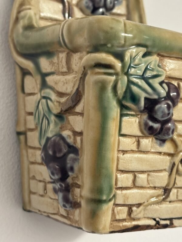 Vintage Majolica Pottery Wall Pocket Vase Handpainted - Image 5