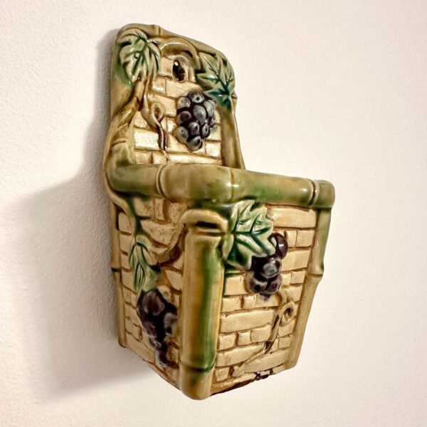 Vintage Majolica Pottery Wall Pocket Vase Handpainted