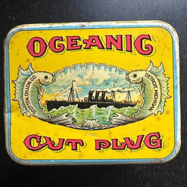 Vintage Collectible Tobaccania Advertising Tin for Oceanic Cut Plug