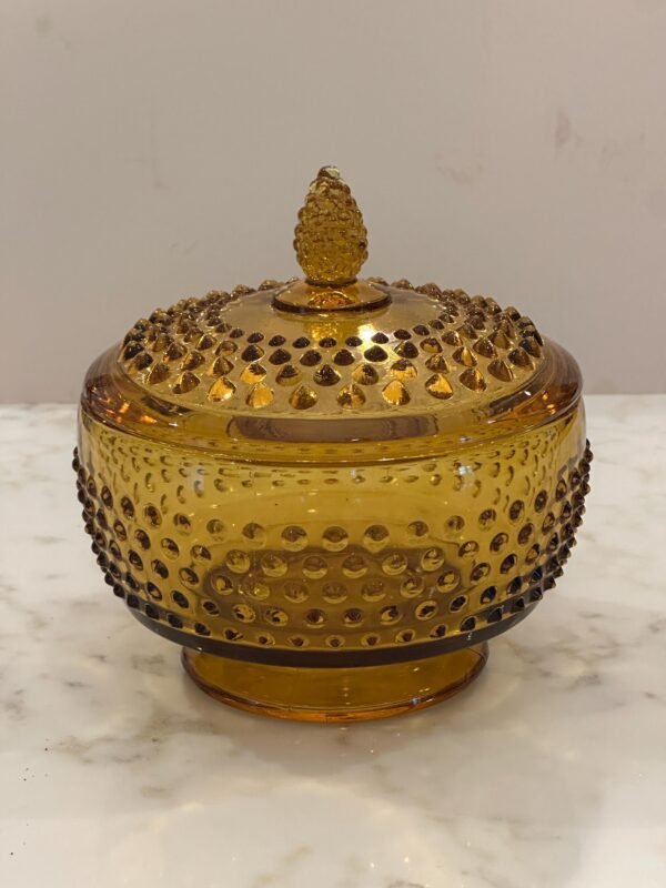 Vintage Hobnail Amber Color Candy Dish with Lid,MCM Home Decor