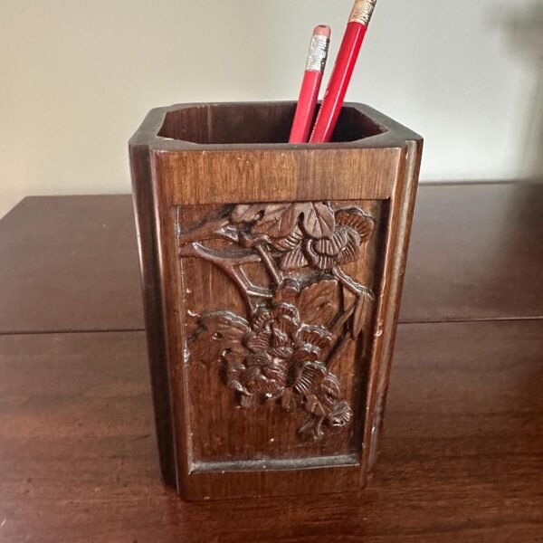 Antique Wooden Chinese Brush Pot from the Qing Dynasty