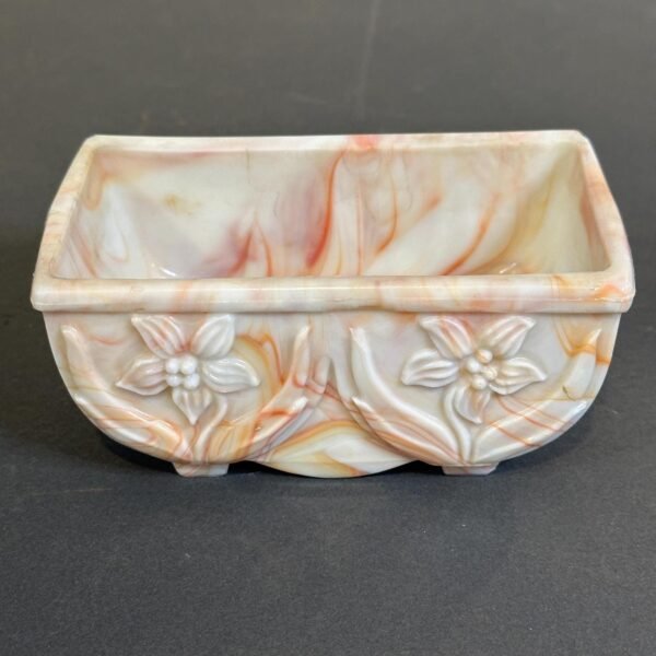 Akro Agate Marble Company Slag Planter the Daffodil Pattern in Orange Tones