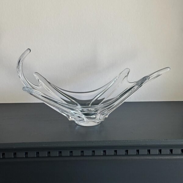 Cofrac Art Verrier France Large Crystal Vase Centerpiece Flared Wing Splash Bowl Mid Century