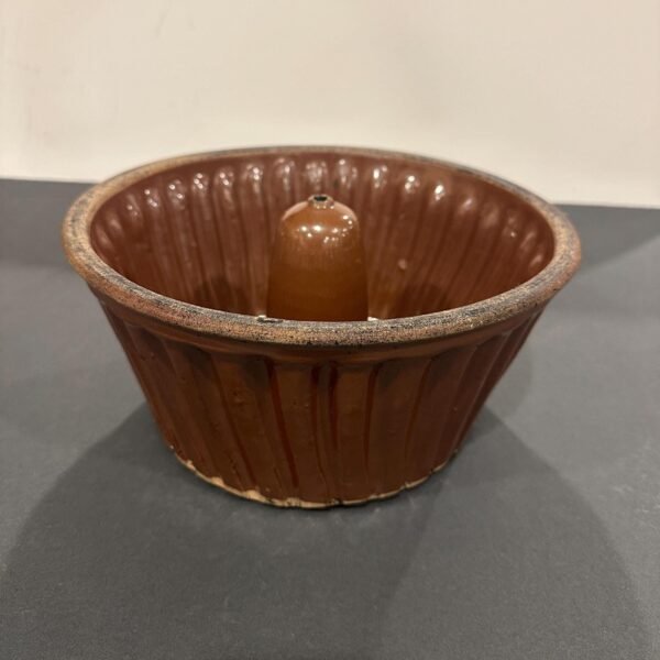 Antique Turks Head Redware Cake Mold, Primative Traditional Stoneware Bundt Pan