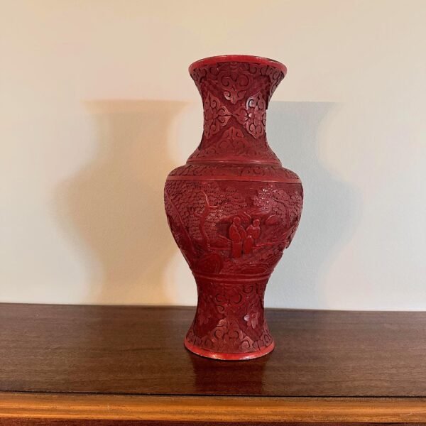 Vintage Red Cinnabar Hand Carved Chinese Lacquer Vase
